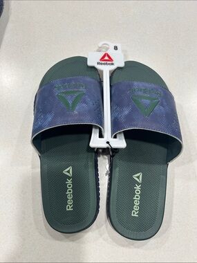 Reebok Men’s Dark Green Slides with Navy Strap